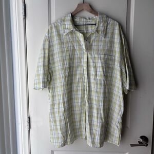 NWT Anthropologie Women's Plaid 100% Cotton Short Sleeve Button Up Top - Size XL